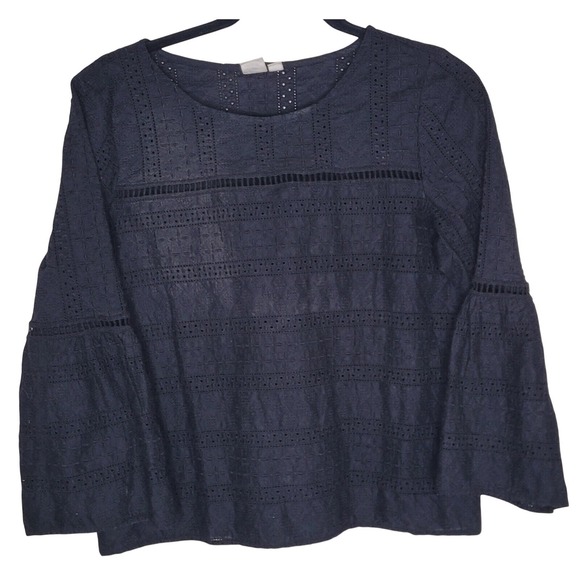 GAP Tops - Gap Black Embroidered Bell Sleeve Blouse S 100% Cotton Pullover